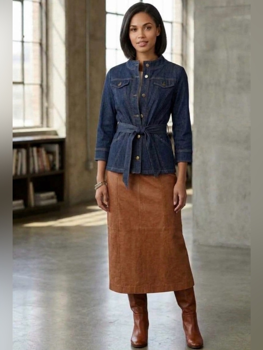 Valentino belted denim jacket with contrast stitching